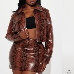Fashion Nova Brown Snake Print Leather Jacket
